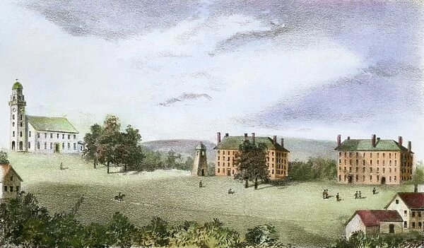 AMHERST COLLEGE, 1824. Amherst College at Amherst Massachusetts, as it looked in 1824