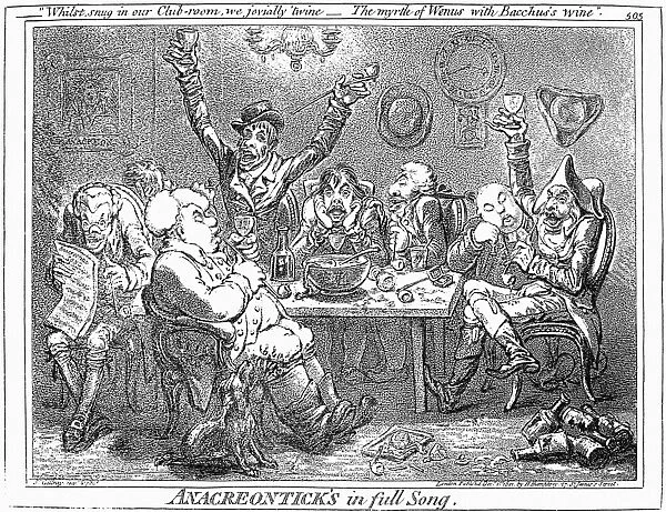 Anacreonticks in full song. Satirical etching of a contemporary tavern scene, 1801, by James Gillray (1757-1815)
