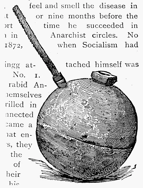 ANARCHISTs BOMB. Wood engraving, late 19th century