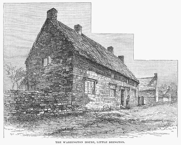 The ancestral house of the family of George Washington at Little Brighton, England. Engraving, 19th century