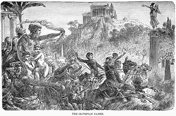 ANCIENT OLYMPIC GAMES. An artists reconstruction of the games of Greek antquity. Line engraving, 19th century