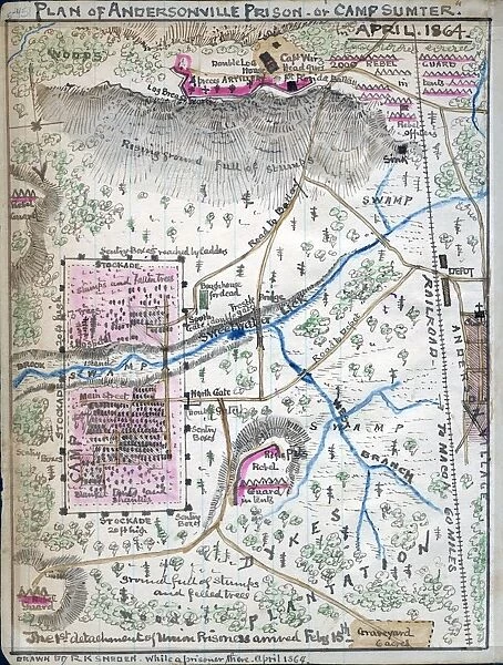 ANDERSONVILLE PRISON, 1864. Plan of the Confederate prison at Andersonville, Georgia