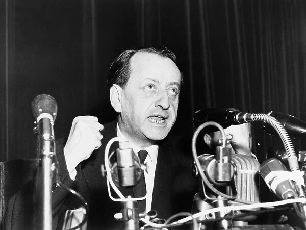 ANDRE MALRAUX (1901-1976). French novelist and statesman. Photographed giving a speech in Paris, 1947