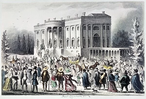 ANDREW JACKSON (1767-1845). Seventh President of the United States. The Presidents Levee, or all Creation going to the White House (after Andrew Jacksons inauguration). Satirical print, 1829, by Robert Cruikshank