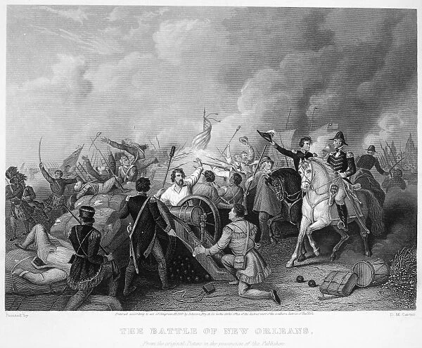 Andrew Jackson at the Battle of New Orleans during the War of 1812, 8 January 1815. Steel engraving, 1867