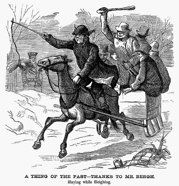 ANIMAL CRUELTY, 1877. A thing of the past - thanks to Mr. Bergh. Slaying while sleighing. American newspaper engraving of 1877 showing a horse being beaten, which had become a thing of the past since Henry Bergh founded the American Society for the Prevention of Cruelty to Animals (ASPCA) in 1865