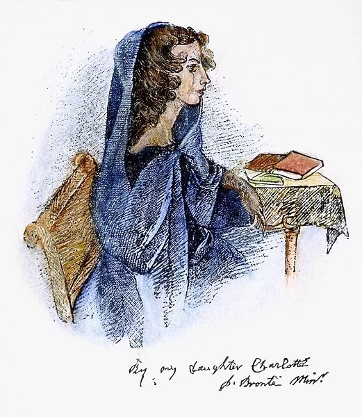 ANN BRONTE (1820-1849). English author. Pencil drawing by her sister, Charlotte Bronte (1816-1855)