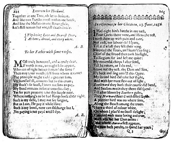 ANNE BRADSTREET POEMS. Two pages of Bradstreets Poems, Boston, 1678
