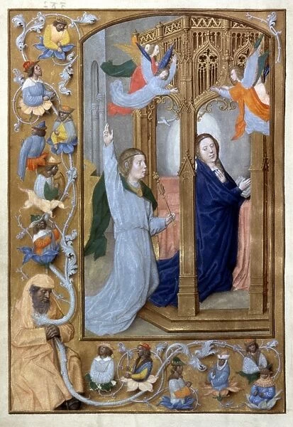 THE ANNUNCIATION. Flemish breviary illumination, c1500