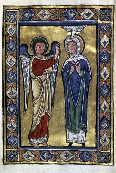 THE ANNUNCIATION. French manuscript illumination, late 12th or early 13th century