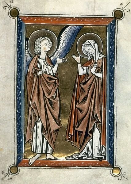 ANNUNCIATION. Illumination from a Flemish Latin Psalter, late 13th century
