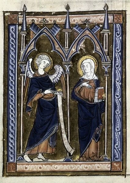 THE ANNUNCIATION. Illumination from a Flemish Psalter, c1275
