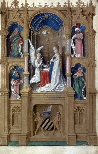 THE ANNUNCIATION. Illumination from a French book of Hours, c1465-70