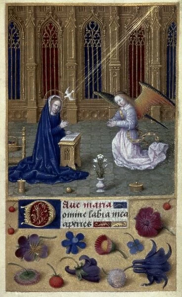 THE ANNUNCIATION. Illumination from a Latin Book of Hours. France or Belgium, c1480