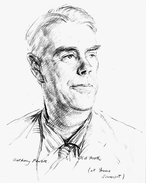 ANTHONY POWELL (1905-2000). English writer. Pencil drawing, 1976, by H. Andrew Freeth