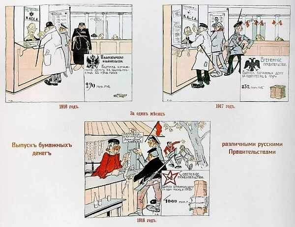 ANTI-BOLSHEVIK CARTOON. The Three Stages. 1916: Under the imperial government