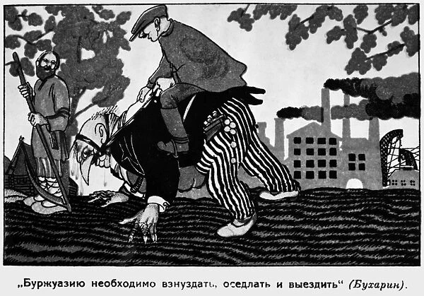 ANTI-CAPITALIST CARTOON. It is necessary to bridle the bourgeoise, to get astride and exploit it