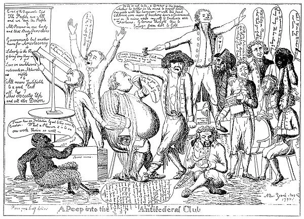 ANTI-FEDERAL CARTOON, 1793. A Peep into the Antifederal Club