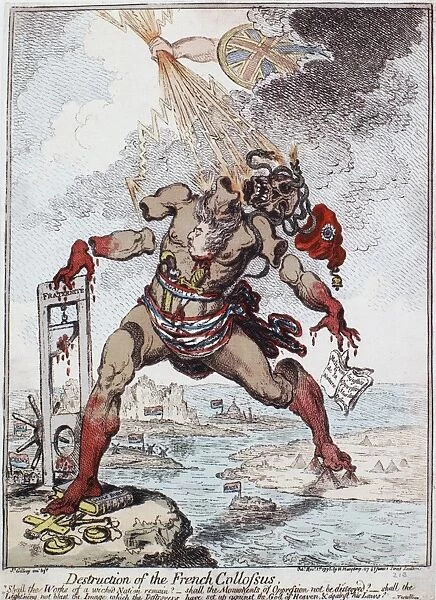 ANTI-FRENCH CARTOON, 1798. Destruction of the French Collossus. The French Republic