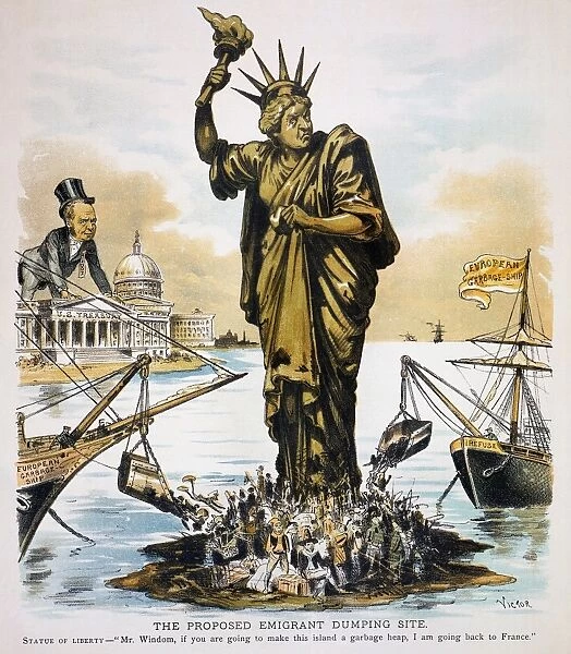 ANTI-IMMIGRATION CARTOON. American cartoon by F. Victor Gillam, 1890, opposed to unrestricted immigration