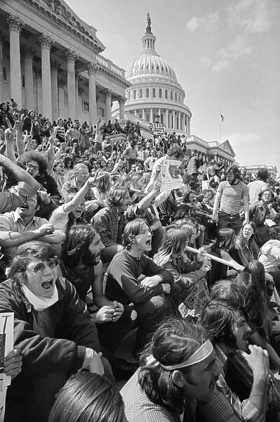 ANTI-WAR PROTEST, 1971. Anti-war protesters on the steps of the Capitol in Washington, D