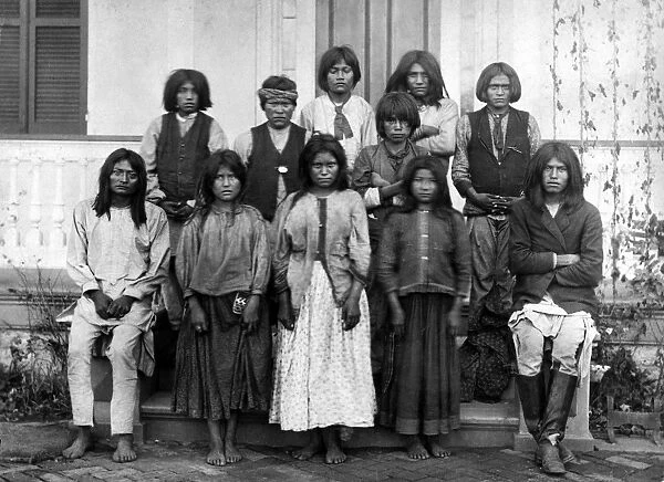 Apache Native American children as they arrived from Fort Marion, Florida, to the Carlisle Indian Industrial School in Carlisle, Pennsylvania. Photograph, late 19th or early 20th century