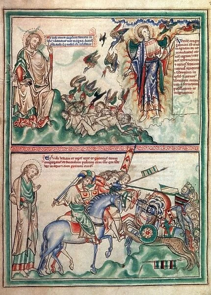 THE APOCALYPSE, 1250. Feast of birds (Rev. 19: 17-18) & beast battling kings of earth (Rev
