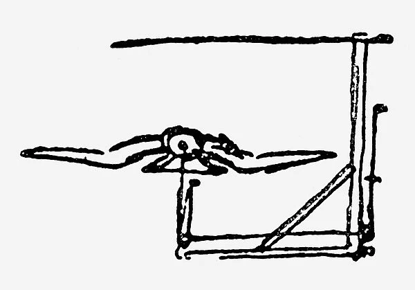 Apparatus for determining the center of gravity of a bird. Drawing, 1505, by Leonardo da Vinci