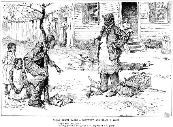 APRIL FOOLs DAY, 1884. Uncle Abram makes a discovery and hears a voice. Drawing