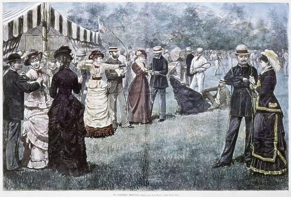 ARCHERY, 1879. An Archery Meeting. Engraving by A. B. Frost, 1879