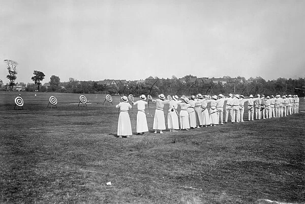 ARCHERY. An American archery meet. Photograph, late 19th or early 20th century