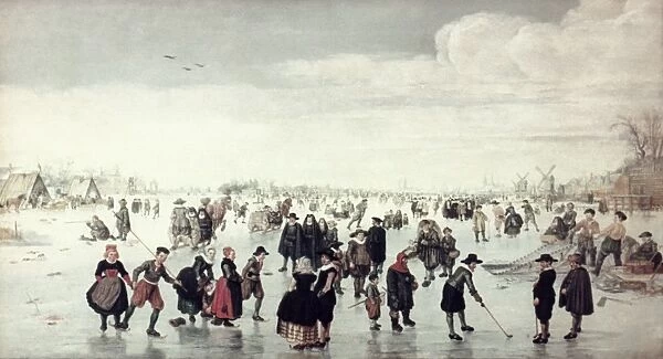 ARENTSZ: SKATERS. Arent Arentsz: Skaters on the Amstel: Oil on wood, early 17th century