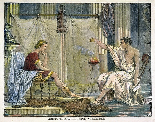 ARISTOTLE & ALEXANDER. Aristotle (384-322 B. C) tutoring Alexander the Great (356-323 B. C. ), c340 B. C. Engraving, 19th century