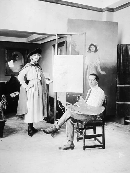 ARTIST AND MODEL, c1905. American actress Beatrice Swanson in the studio of Penrhyn Stanlaws