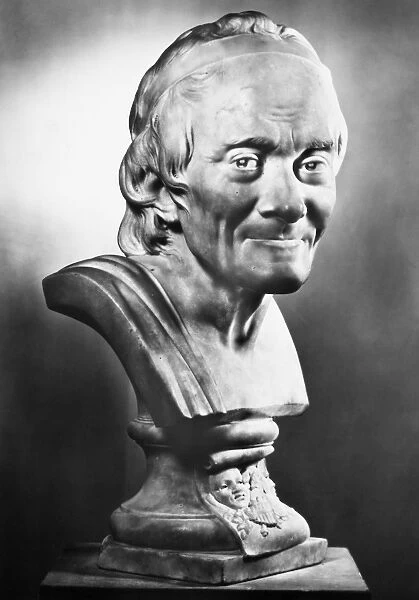 Assumed name of Francois Marie Arouet. French man of letters. Marble bust, 1781, by Jean Antoine Houdon