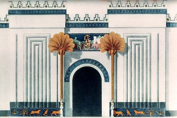 ASSYRIAN TEMPLE. Reconstruction of an Assyrian temple doorway at Khorsabad, 721-705 B. C