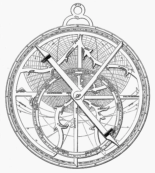 ASTROLABE, 15TH CENTURY. German mathematician and astronomer, Johann M├╝ller, known as Regiomontanus. Line engraving