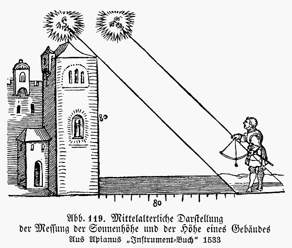 ASTRONOMER, 1533. An astronomer using an astronomical sextant to measure the altitude of the sun