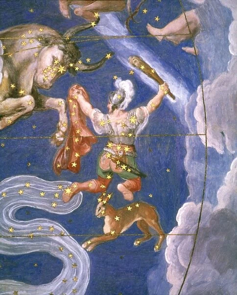 ASTRONOMY: ORION. Orion, the Hunter: fresco, 1575, from Villa Farnese, Caprarola, Italy