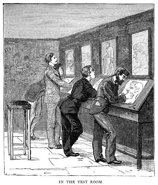 ATELIER, 1884. Art students drawing copies of other works of art in a European atelier