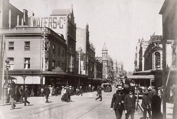 AUSTRALIA: SYDNEY, c1900. A view of King Street and George Street North in Sydney, Australia