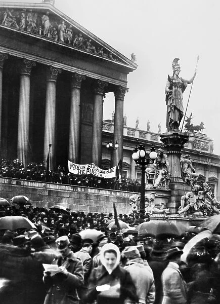 AUSTRIA: REPUBLIC, 1918. Socialist demonstration at the parliament building in