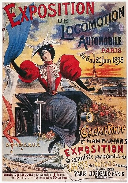 AUTO EXPOSITION, 1895. Poster advertising an automobile exposition at Paris. Lithograph, French, 1895