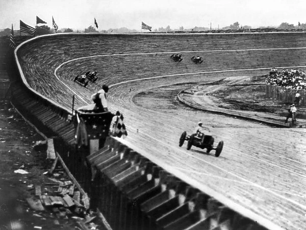 AUTO RACE, c1922. An automobile race on a curved wooden track, near Washington, D