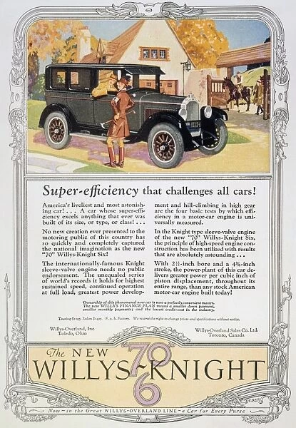 AUTOMOBILE AD, 1926. Willys-Knight automobile advertisement from an American magazine, 1926