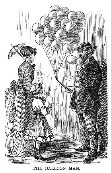 The balloon man. Engraving, 1868