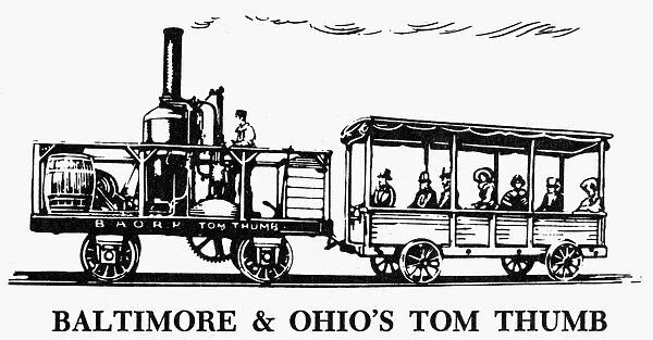 BALTIMORE & OHIO RAILROAD. The first locomotive built for the Baltimore & Ohio railroad, called the Tom Thumb, c1829
