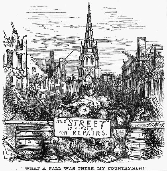 BANK PANIC, 1869. What a Fall was There, My Countrymen! Thomas Nasts cartoon