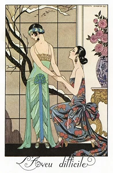 BARBIER: CONFESSION, 1923. L aveu difficile. Fashion plate illustration by George Barbier