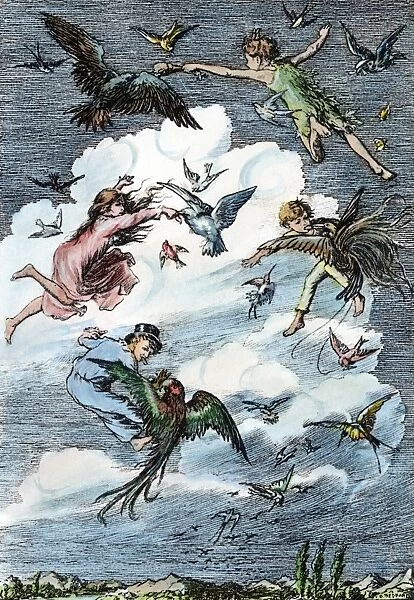 BARRIE: PETER PAN, 1911. Peter teaches the children to fly. Drawing by Francis D